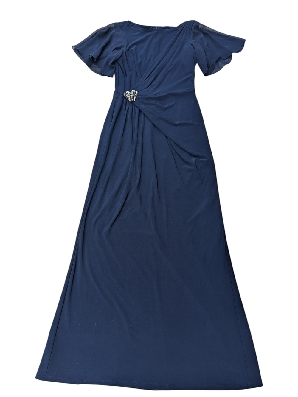 Ralph Lauren Navy Blue Formal Dress with Rhinestone Brooch